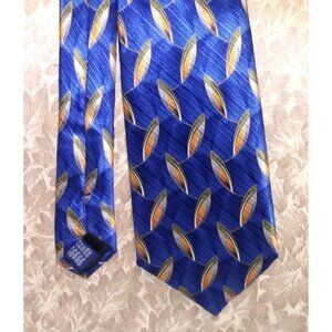 Mens Silk Tie Blue Geometric print Meeting Street Men's Necktie HANDMADE EUC